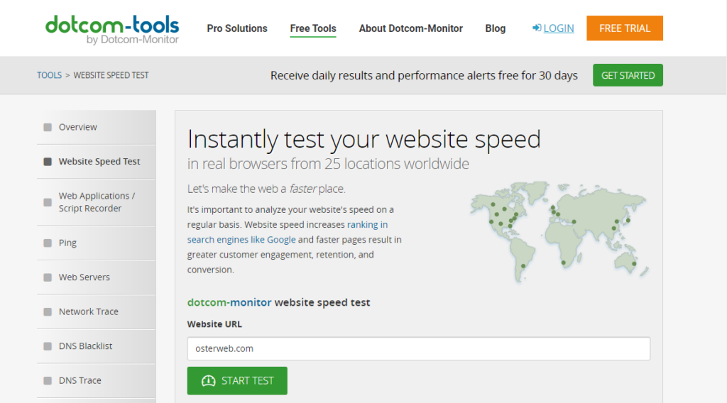dotcom monitor mät webbsida hastighet